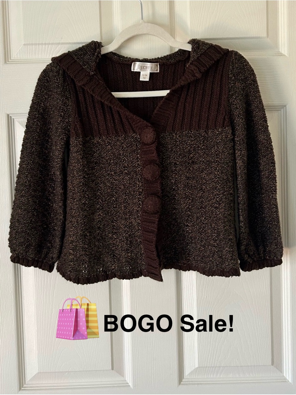 Decree Brown Textured Knit Button-Up Hooded Sweater – Size Small — BOGO